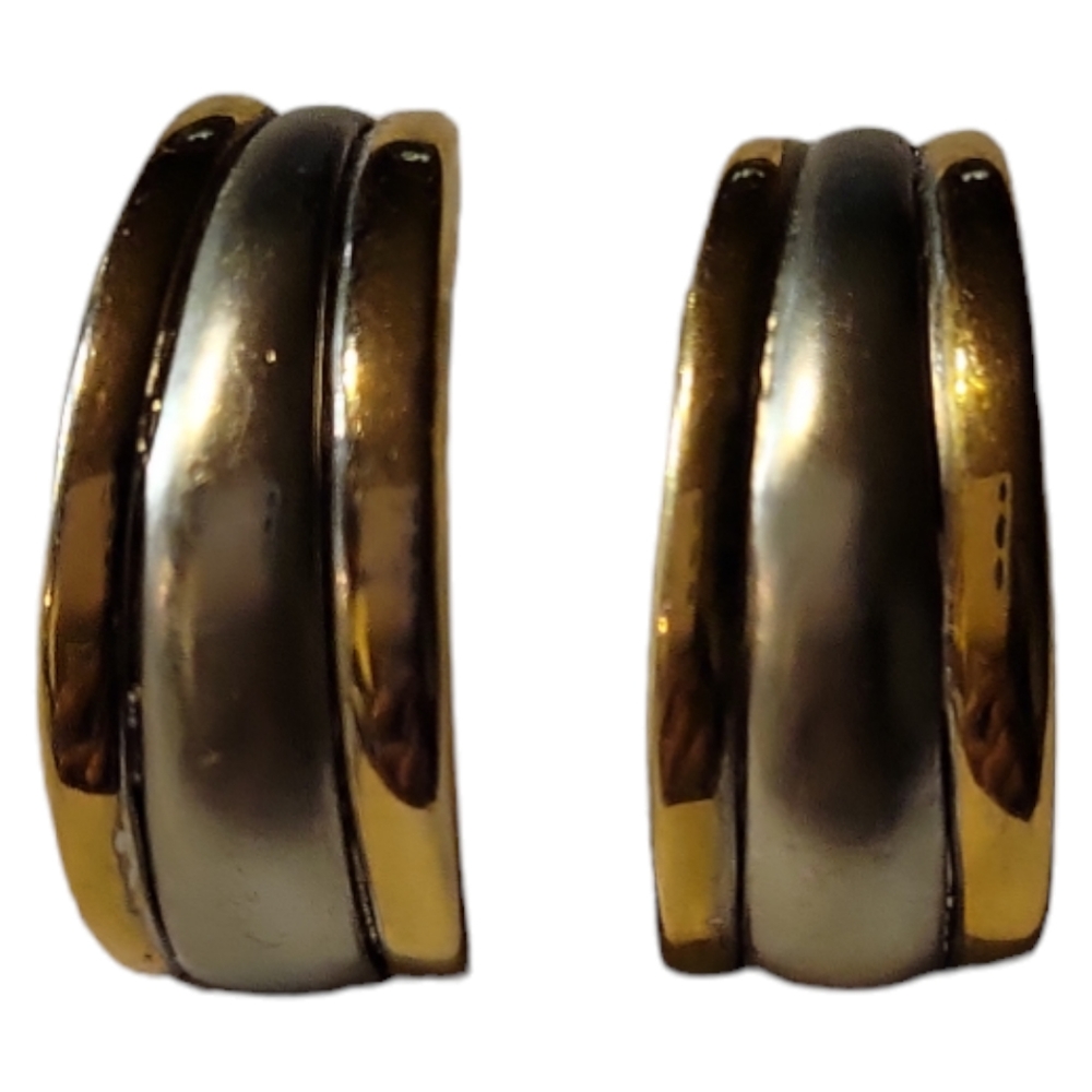 Custom Brass Silver Half Moon Banded Post Pierced Earrings